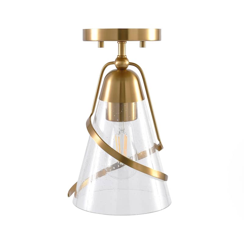 Parrot Uncle 7" Modern Seeded Glass Gold Dimmable Small Semi-Flush Mount Ceiling Light