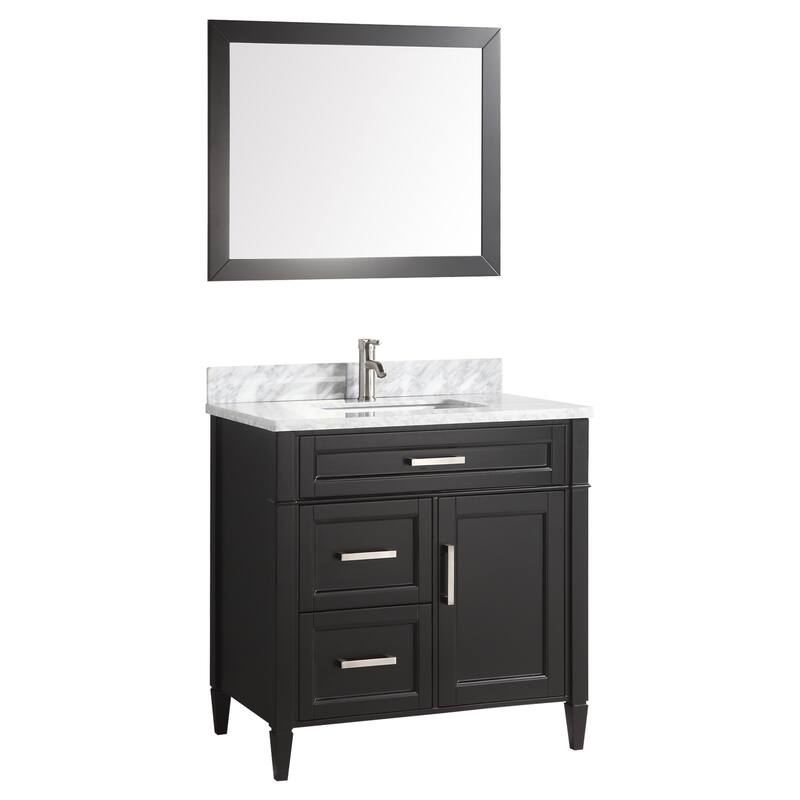 Vanity Art 36-Inch Single Sink Bathroom Vanity Set Carrara Marble Stone Top 3 Drawers 1 Shelf Undermount Sink with Free Mirror