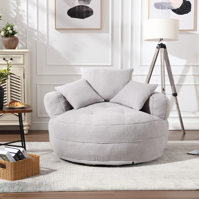 Boucle Upholstered Tufted Barrel Accent Living Room Chair With Toss Pillows - Grey+Rotate Bse