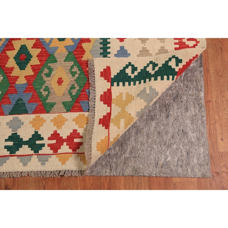 Geometric Multi-Color Kilim Reversible Area Rug Flatweave Wool Carpet - 8'0"x 11'3"