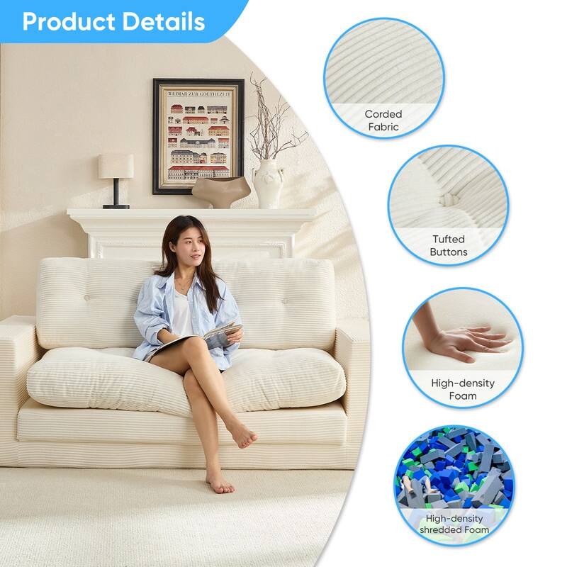 Mixoy 71'' 2-in-1 Convertible Futon Loveseat Sofa Bed,Corded Fabric Foldable Tufted Buttons 2-Seater Sleeper Sofa