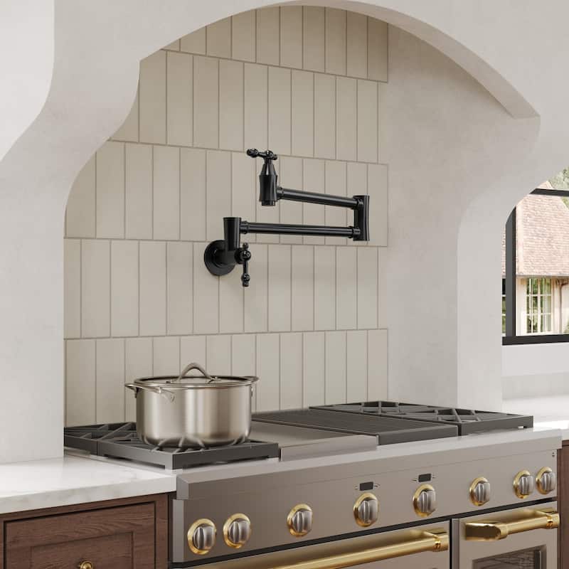GRANDJOY Wall‑Mount Pot Filler Faucet with Dual Handle Control,High Flow Cold Water Faucet for Stove, Foldable Design
