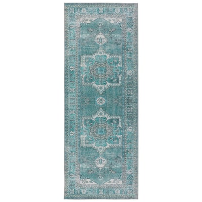 Machine Washable Kate Lester + Jaipur Living Tamara Medallion Teal/ Green Area Rug