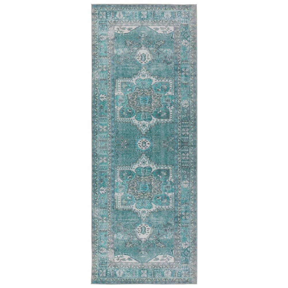 Machine Washable Kate Lester + Jaipur Living Tamara Medallion Teal/ Green Area Rug