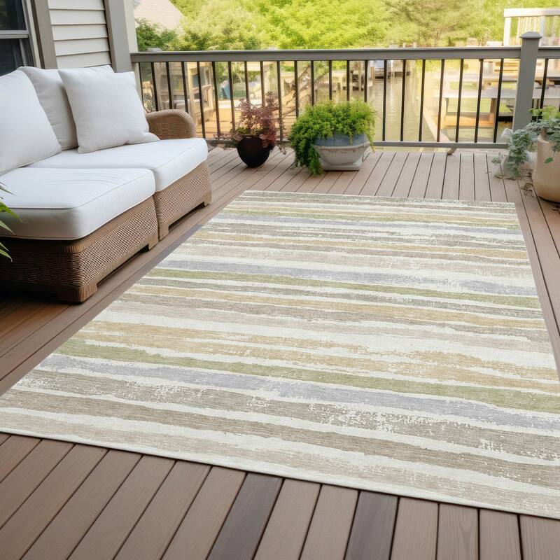 Machine Washable Indoor/ Outdoor Chantille Stripe Rug - Ivory - 5' x 7'6"