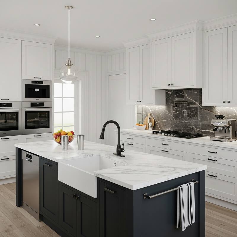 Single Handle Pull Down Sprayer Hot and Cold Kitchen Faucet 360° Spout Swivel with Deckplate