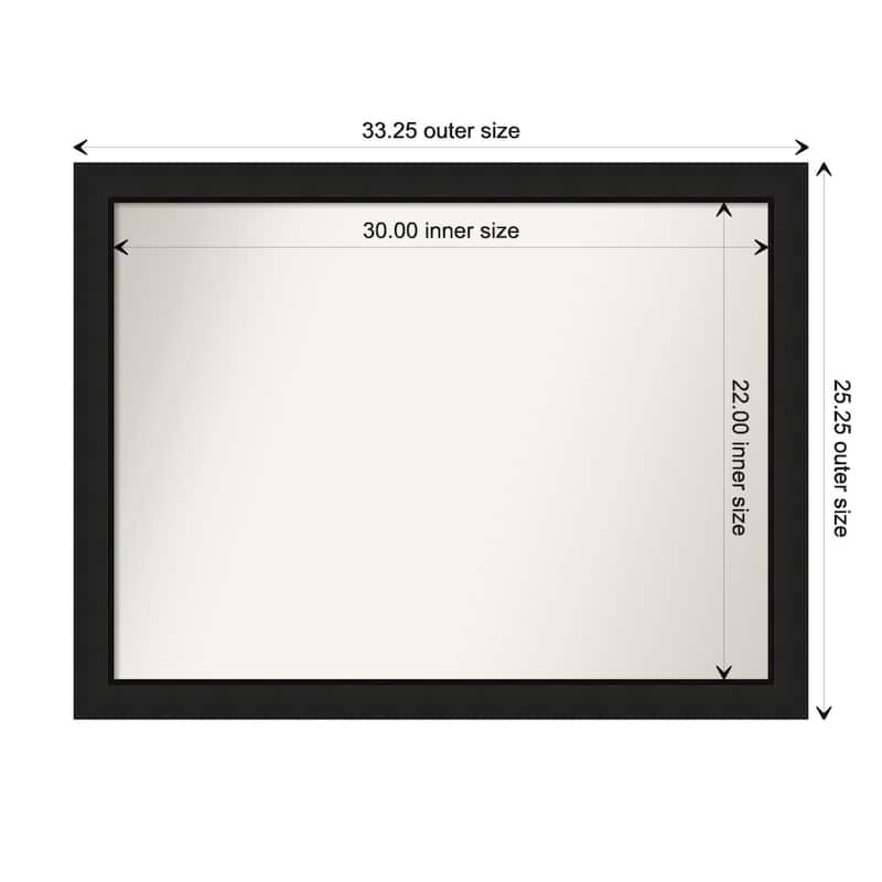 Midnight Black Narrow Framed Non-Beveled Custom Wall Mirror, Bathroom Vanity Mirror - Outer Size: 33.25 x 25.25