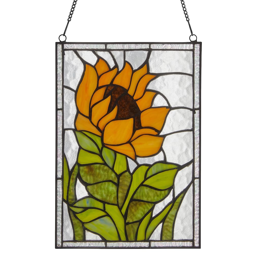Single Sunflower River of Goods Stained Glass Vertical Window Panel