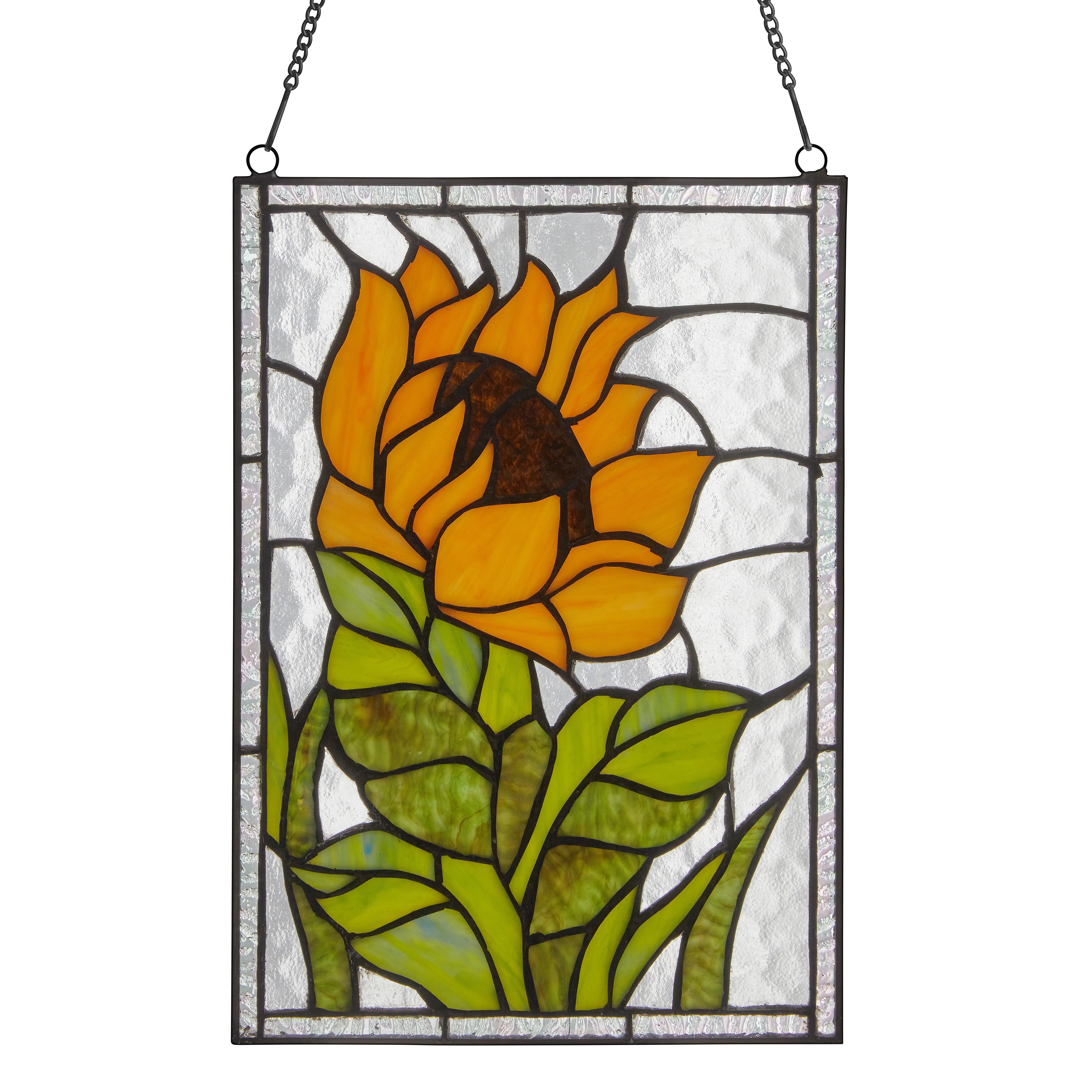 River of Goods Single Sunflower Tiffany-Style Stained Glass Vertical Window Panel