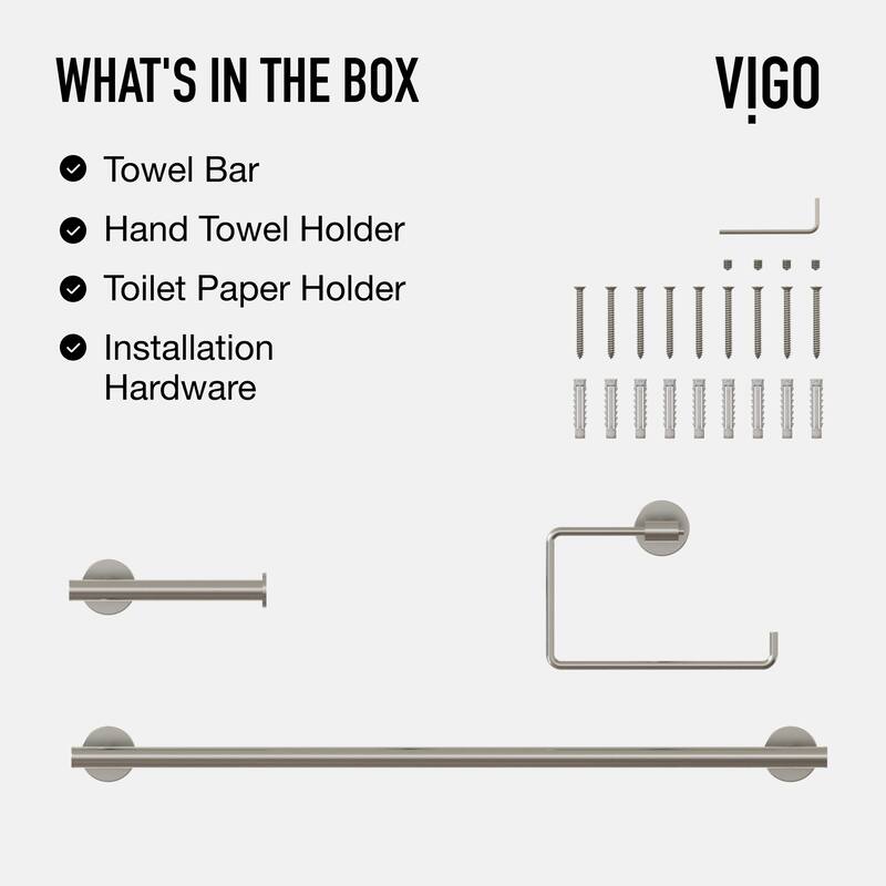 VIGO Elan 3-Piece Bathroom Hardware Accessory Set with 24 in. Towel Bar, Toilet Paper Holder, Hand Towel Holder