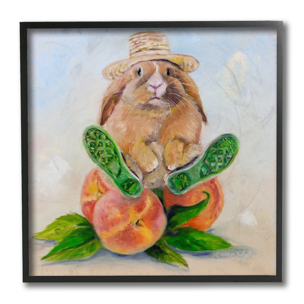 Stupell Adorable Bunny Rabbit on Peach Fruit Painting Framed Wall Art, 12x12