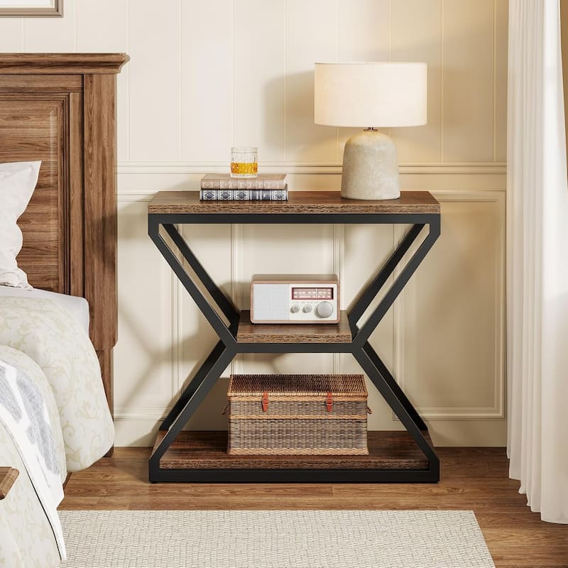 Small 3-Tier Sofa Table, Industrial End Side Table with Storage Shelves