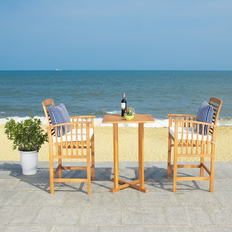 SAFAVIEH Outdoor Sheyla 3-Piece Bar Height Bistro Set - 28Wx28Dx40H