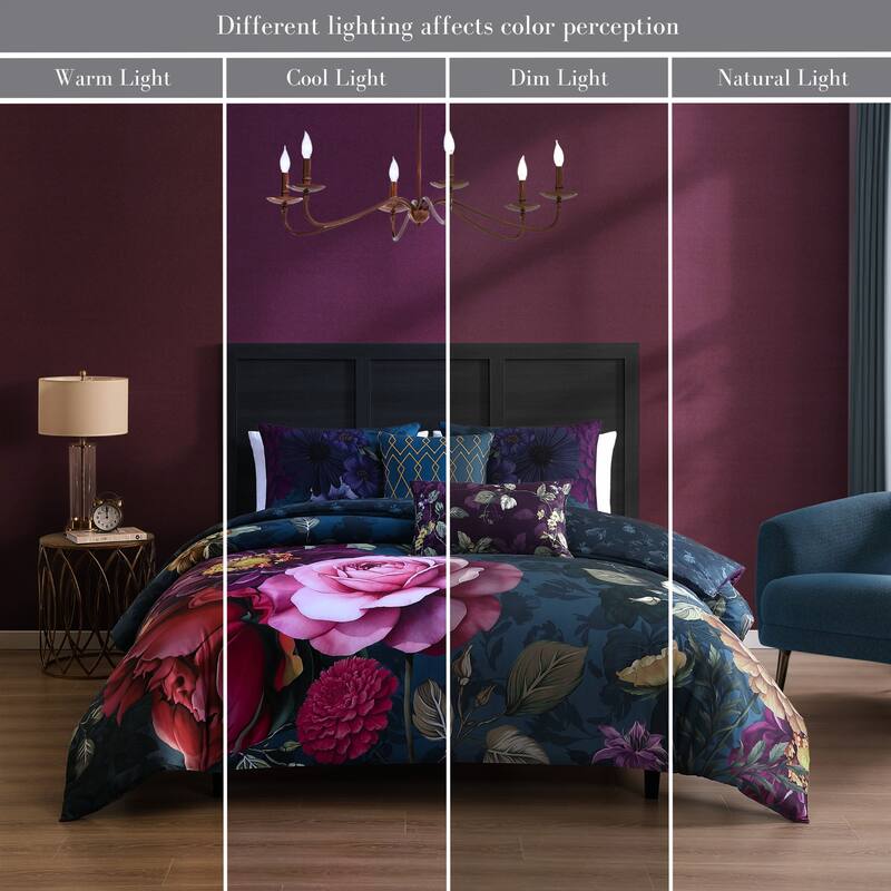 Bebejan Vibrant Flora 100% Cotton Sateen 5 Piece Reversible Comforter Set