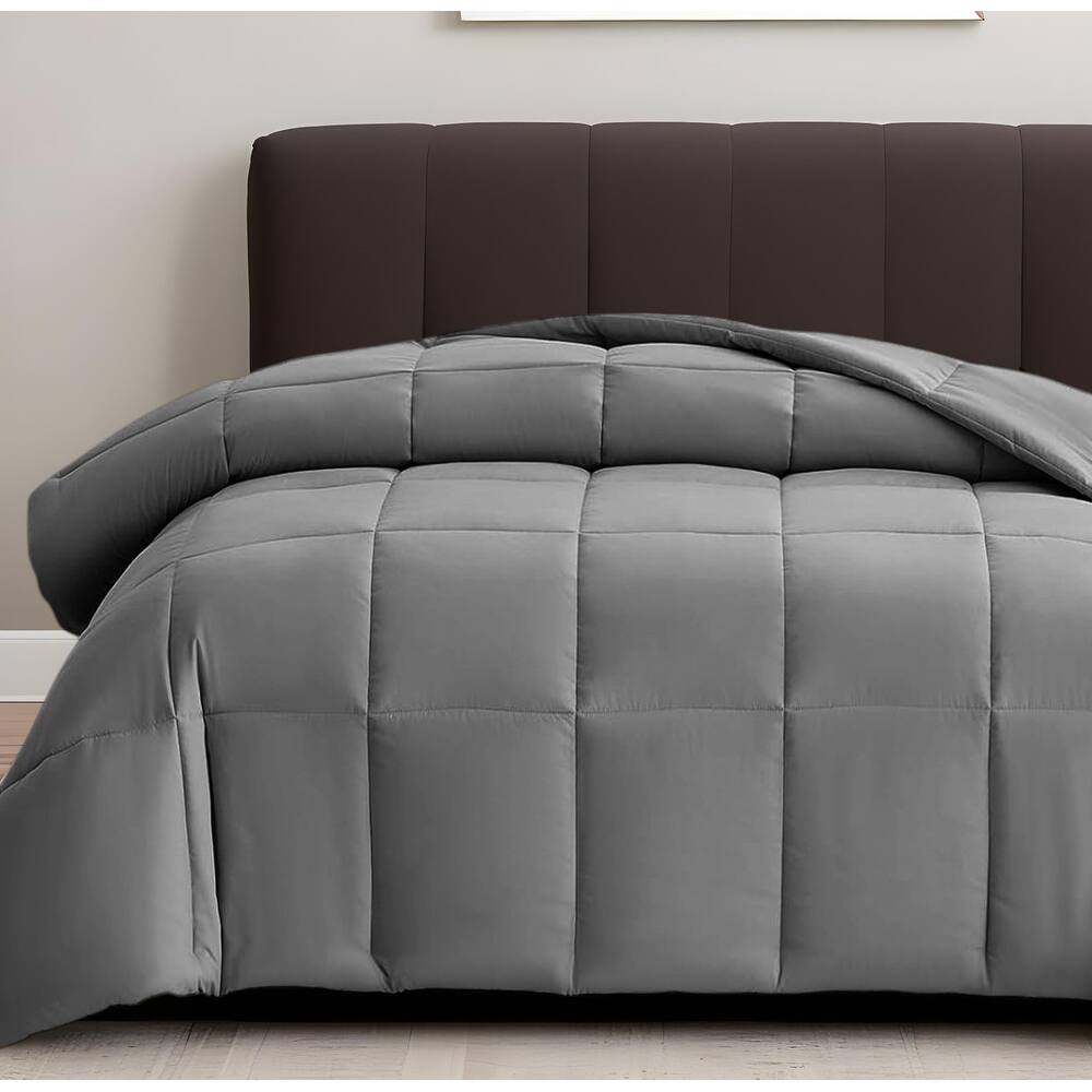 Gray Twin Box Stitch Microfiber Down Alternative Comforter