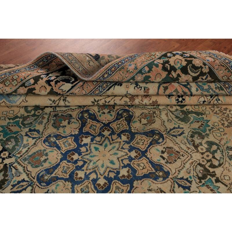 Traditional Floral Mashad Persian Rug Handmade Wool Carpet - 9'9"x 12'6"
