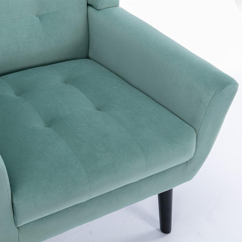 Mint Green Velvet 29.53" Buttons Tufted Accent Chair with Black Legs