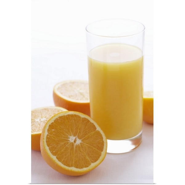 "Oranges by orange juice in glass, close-up" Poster Print