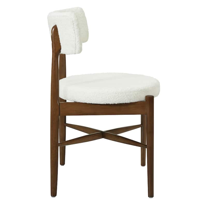 2-Pack Mid-Century Dining Chairs w/ Rubber Wood Frame & Boucle Upholstery