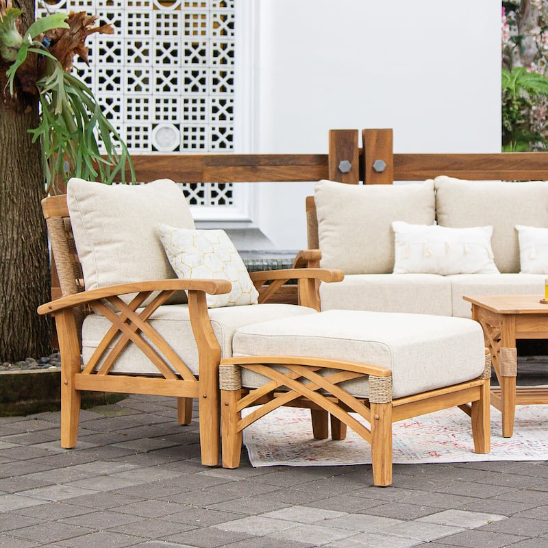 Cambridge Casual Carmel Teak Patio Club Chair with Ottoman