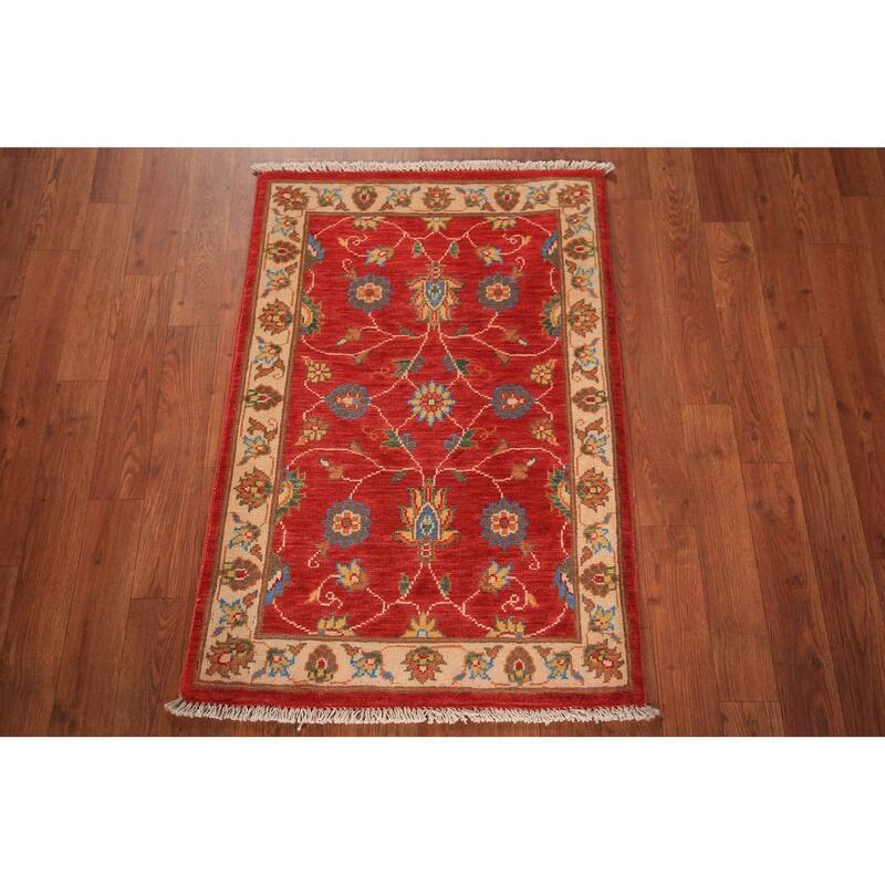 Floral Kazak Oriental Foyer Rug Hand-Knotted Red Wool Carpet - 2'0" x 3'0"