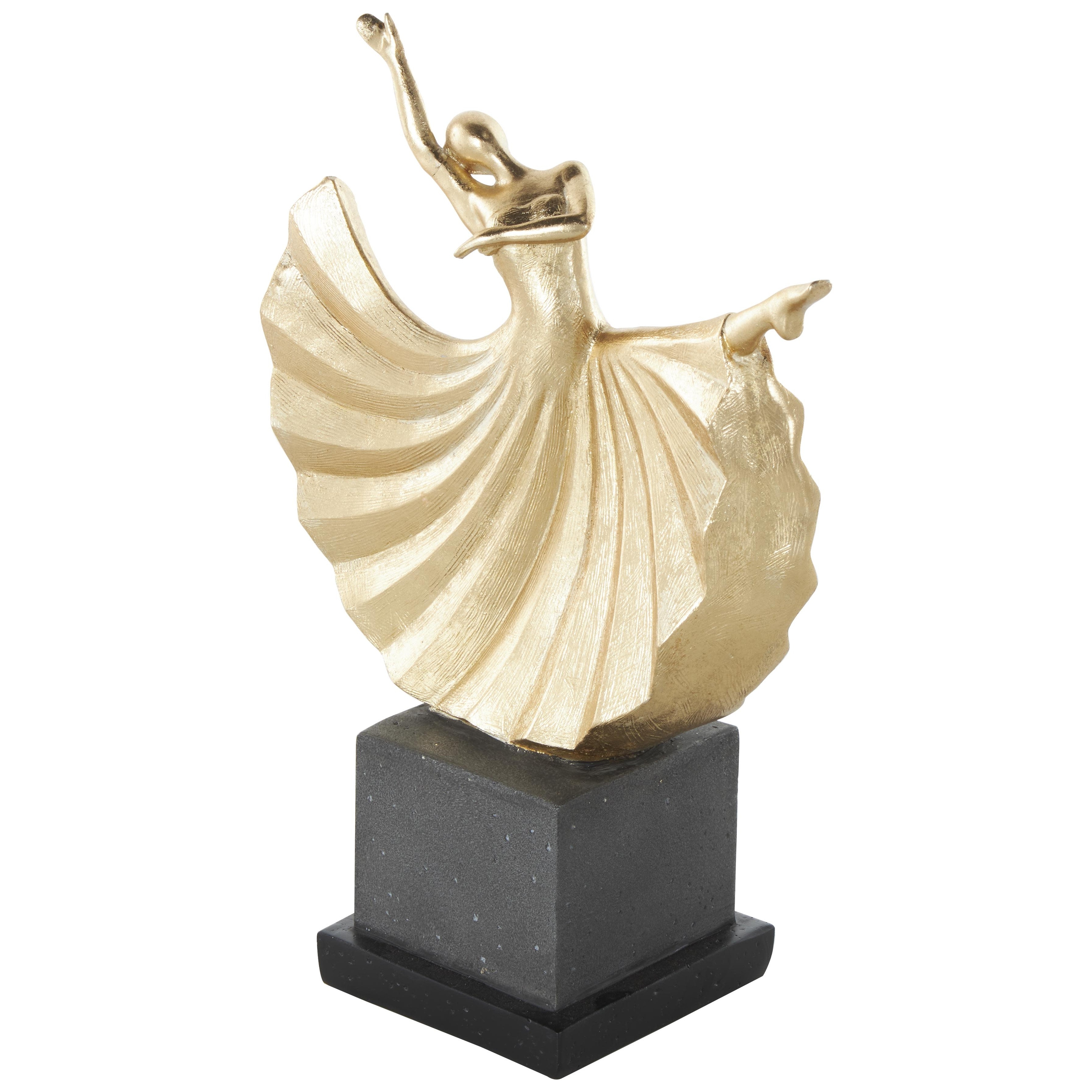 Polystone Dancer Decorative Sculpture with Black Square Base - Gold - Roche River Decor
