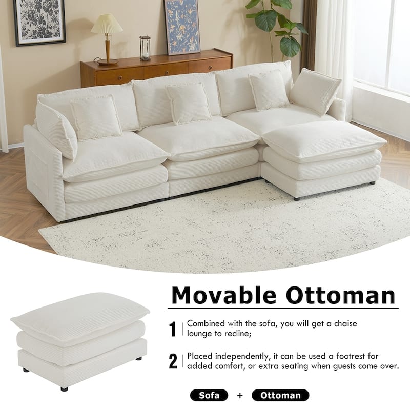 112.6" Spacious Corduroy Sectional Sofa,Modular Design,Hidden Storage