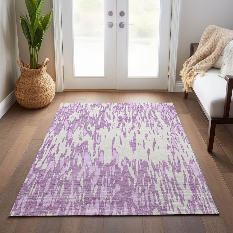 Machine Washable Indoor/ Outdoor Abstract Chantille Rug