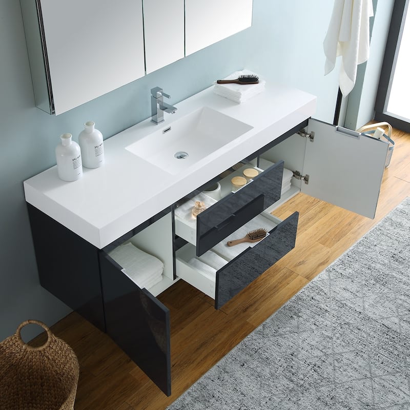 Fresca Senza 60" Wall Mounted / Floating Single Vanity Set with Wood