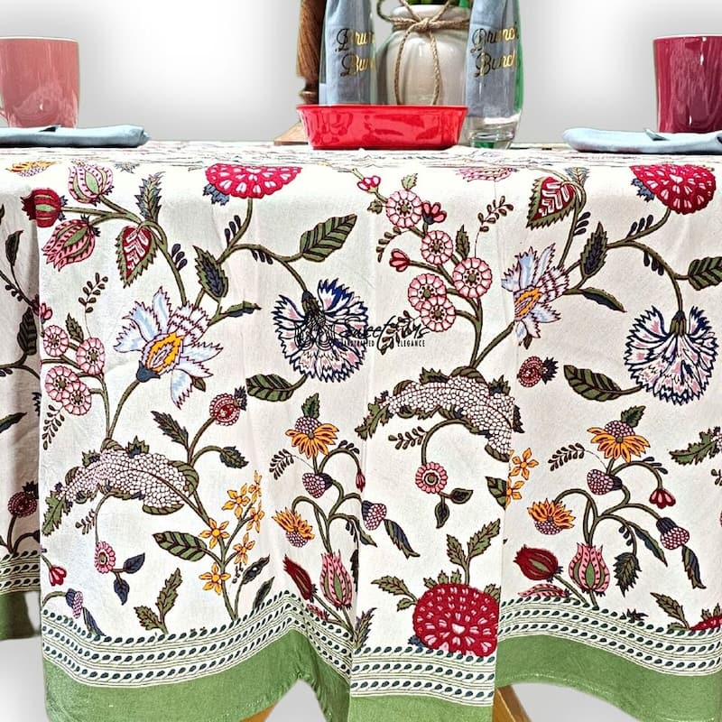 Cotton Floral Berry Print Tablecloth Collection