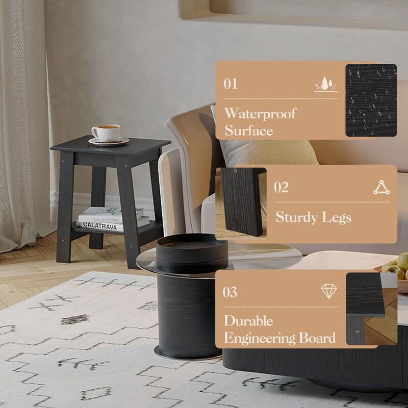 , Rustic Side Table with Storage Shelf, Small Center Table