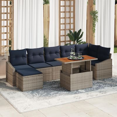 vidaXL 8 Garden Sofa Set with Cushions Black/Grey Poly Rattan - 113.6 x 48.6 x 27.2