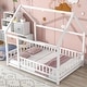 preview thumbnail 2 of 8, White Full Pine Floor Bed with Roof Frame and Fence Guardrails