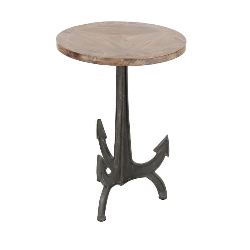 Metal Anchor Accent Table with Brown Wood Top - Black - Roche River Decor - 18"W x 18"L x 26"H