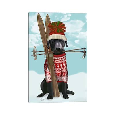 iCanvas "Black Labrador, Skiing" by Fab Funky Canvas Print