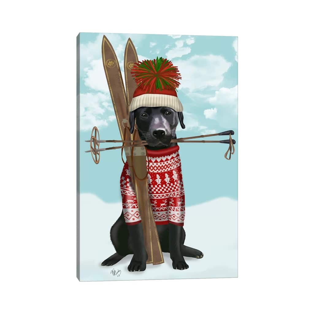iCanvas "Black Labrador, Skiing" by Fab Funky Canvas Print