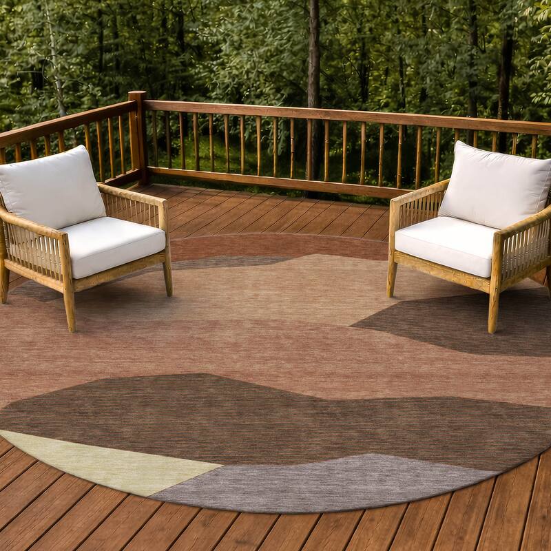 Machine Washable Indoor/ Outdoor Modern Dacono Chantille Rug - Paprika - 8' x 8'