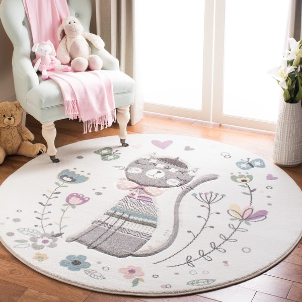 slide 2 of 13, SAFAVIEH Carousel Kids Donika Parisian Cat Rug 3' Round - Ivory/Pink - Round