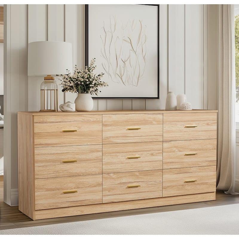 Modern 9 Drawer Dresser for Bedroom - Natural