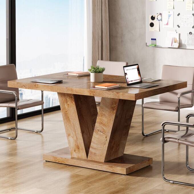 47-Inch Wooden Executive Desk with Heavy Duty Pedestal, Farmhouse Office Computer Desk for Home Office - Light Oak Brown