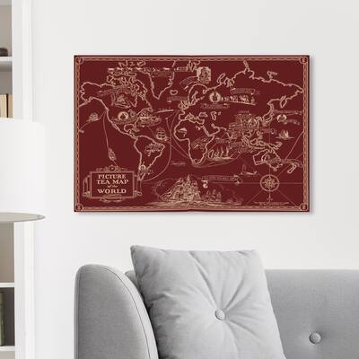 Wynwood Studio 'Tea Map Of The World Berry' Maps and Flags Wall Art Canvas Print World Maps - Red, White