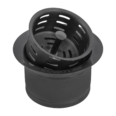 Ruvati Extended Garbage Disposal Flange with Deep Basket Strainer - Gunmetal Black Stainless Steel - RVA1049BL - 4.5" X 4.5"