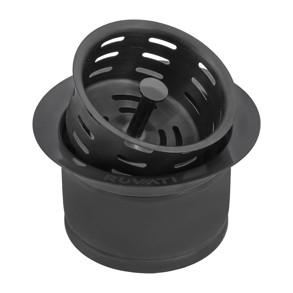 Ruvati Extended Garbage Disposal Flange with Deep Basket Strainer - Gunmetal Black Stainless Steel - RVA1049BL - 4.5" X 4.5"