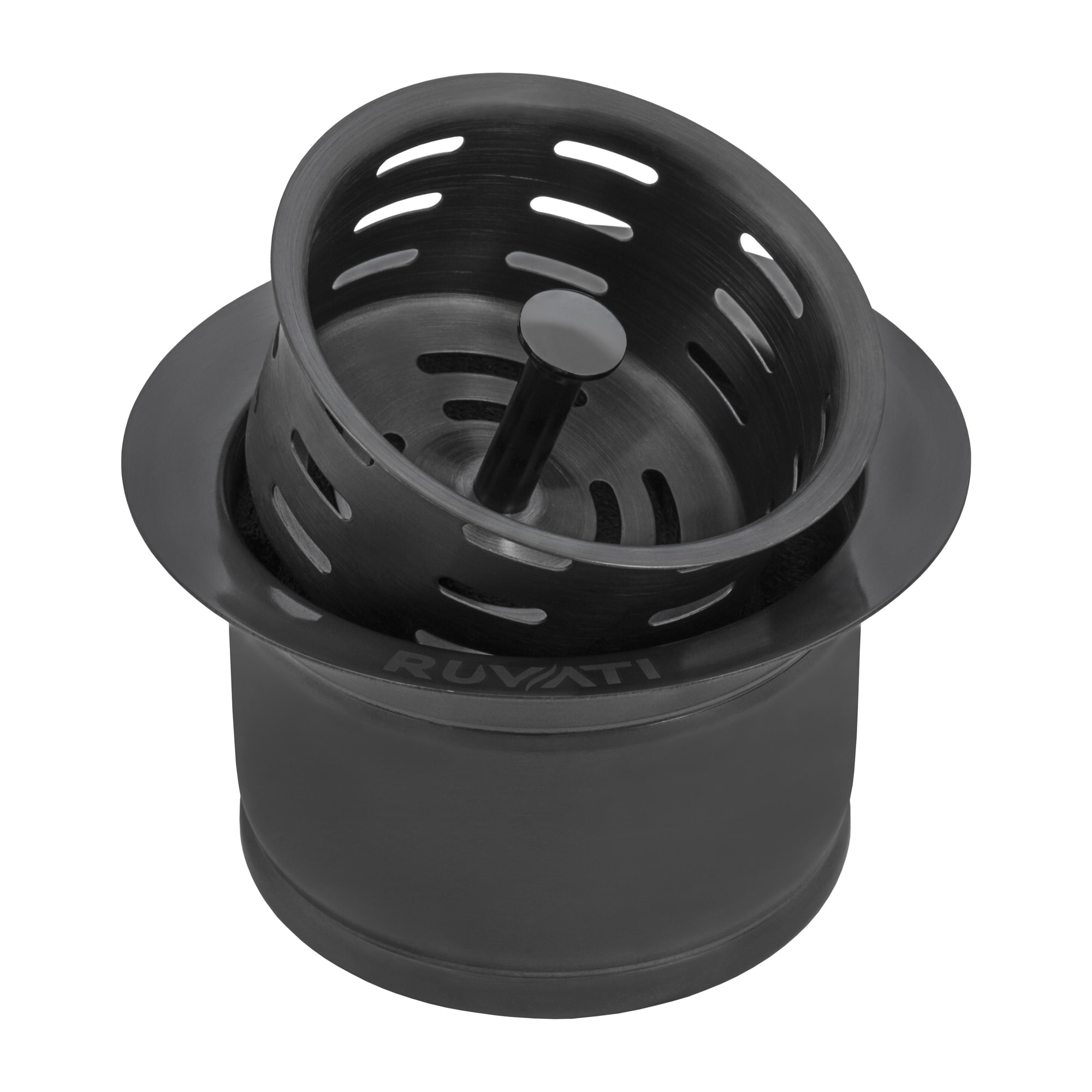Ruvati Extended Garbage Disposal Flange with Deep Basket Strainer - Gunmetal Black Stainless Steel - RVA1049BL - 4.5" X 4.5"