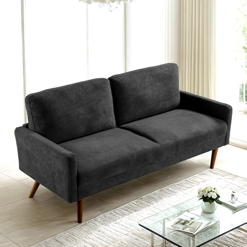 European Style Velvet 3 Seater Black Sofa, 67x30x33 inches