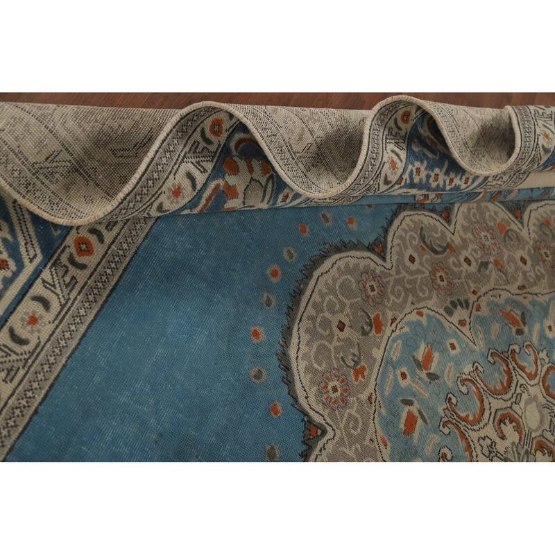 Blue Tabriz Vintage Persian Area Rug Handmade Traditional Wool Carpet - 9'7" x 12'8"