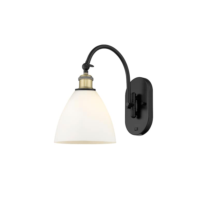 Innovations Lighting Ballston Bristol Glass - 1 Light 8" Sconce - Arm Swivels Side To Side - Matte White/Black Antique Brass