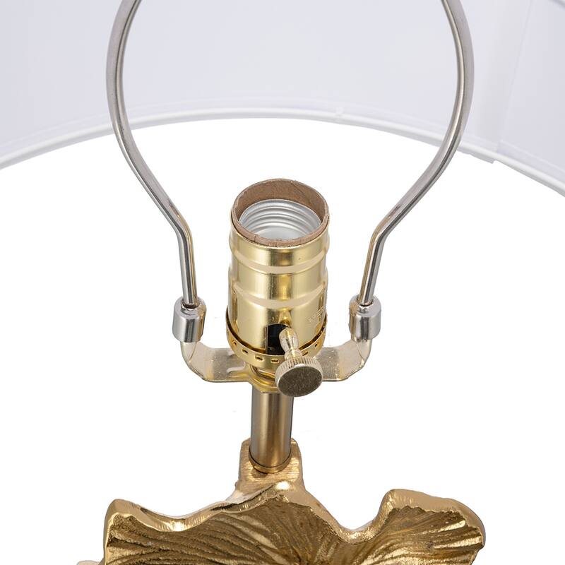 D17x30.2" Gold Ginkgo Leaf Table Lamp with Marble Base and White Drum Shade (Lamp Shade Assembly Required)