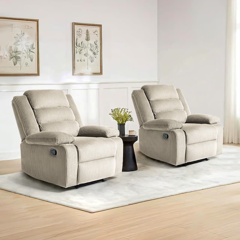2 Set Modern Corduroy Manual Recliner Chair, Oversize Accent Chair Recliner with Wide Armrest