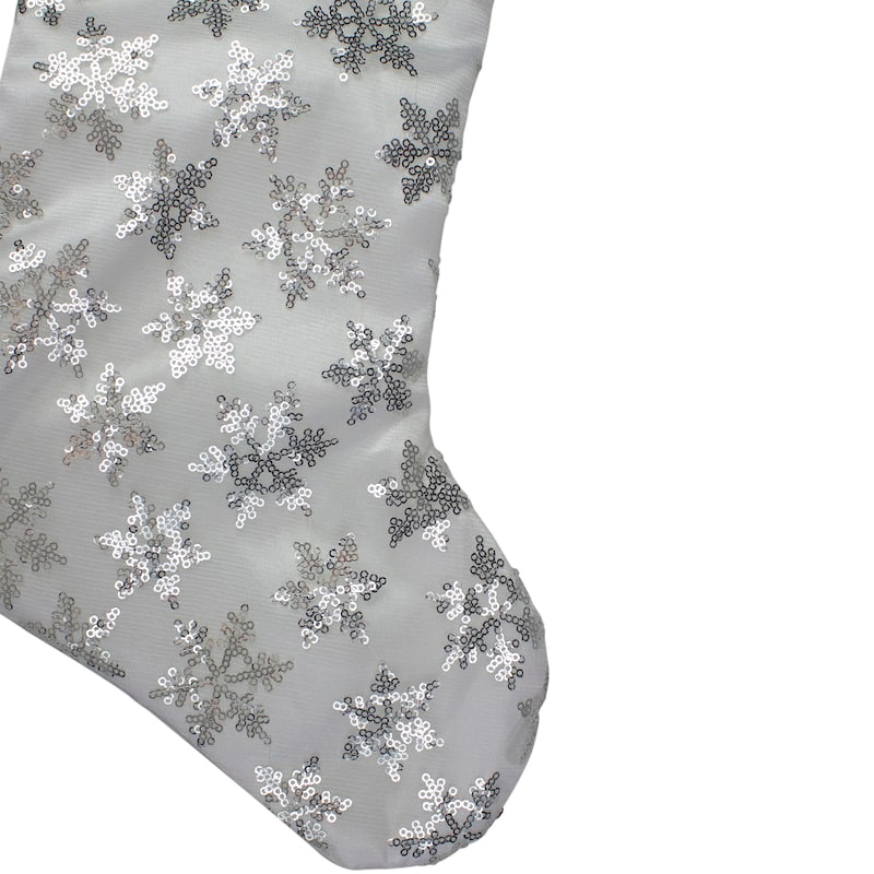 19 White and Silver Sequin Snowflake Christmas Stocking - 19"